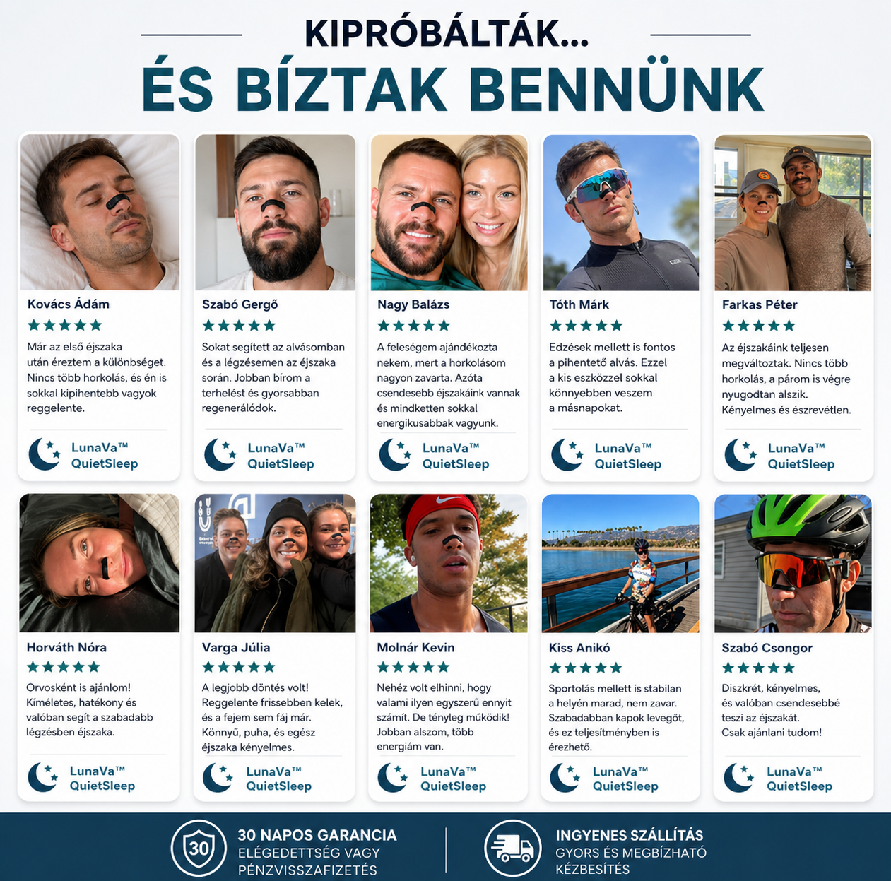 LunaVa™ QuietSleep | Fejlett horkoláscsökkentő megoldás (30 tapasz ajándékba)