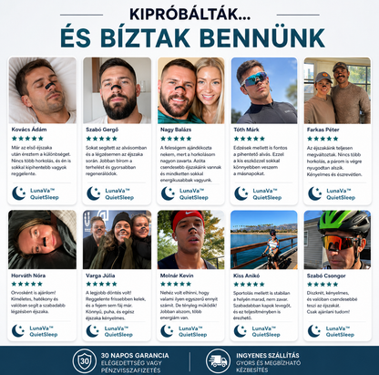 LunaVa™ QuietSleep | Fejlett horkoláscsökkentő megoldás (30 tapasz ajándékba)